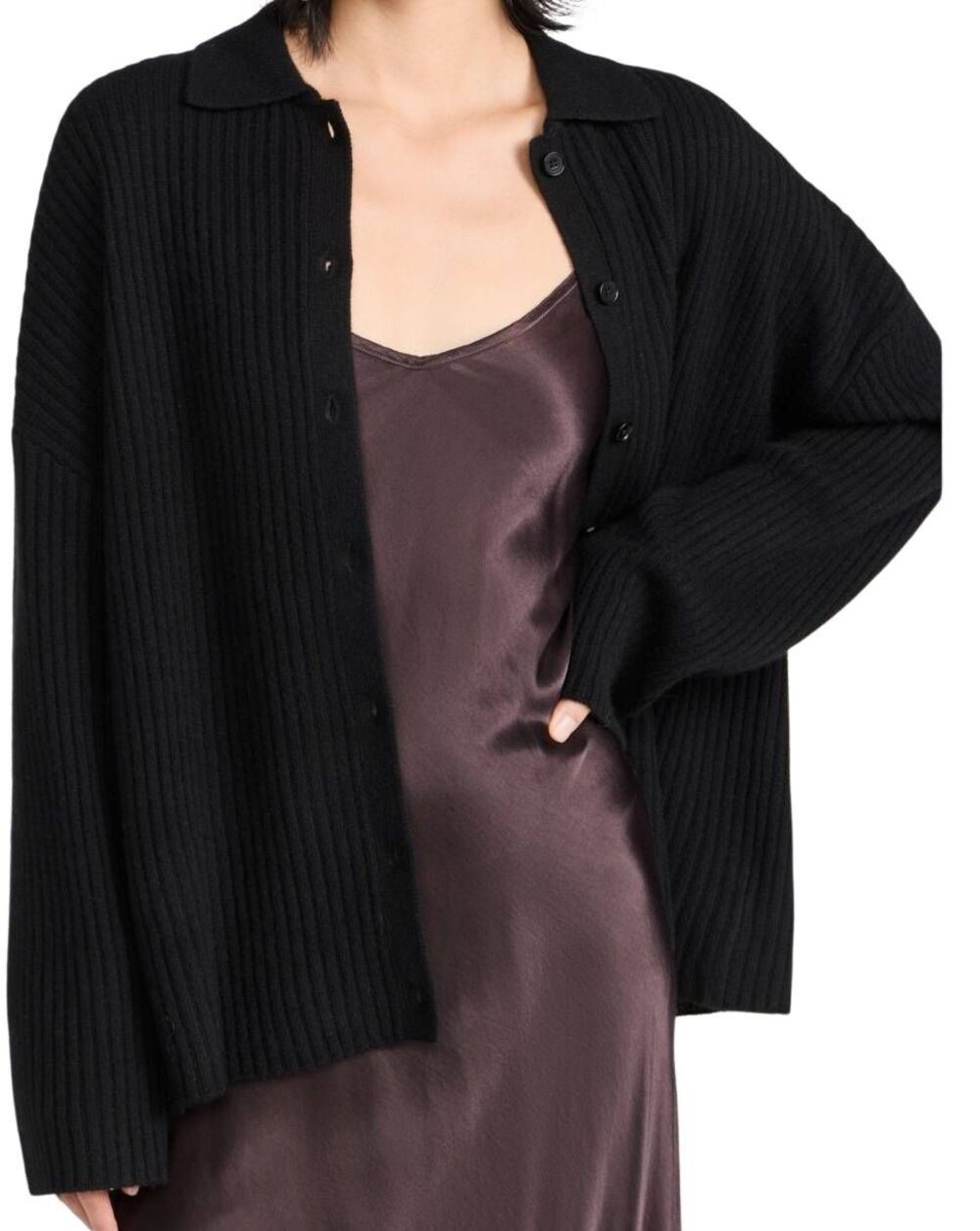 Reformation Cardigan Sweater Women's Large Black Fantino Cashmere Collared